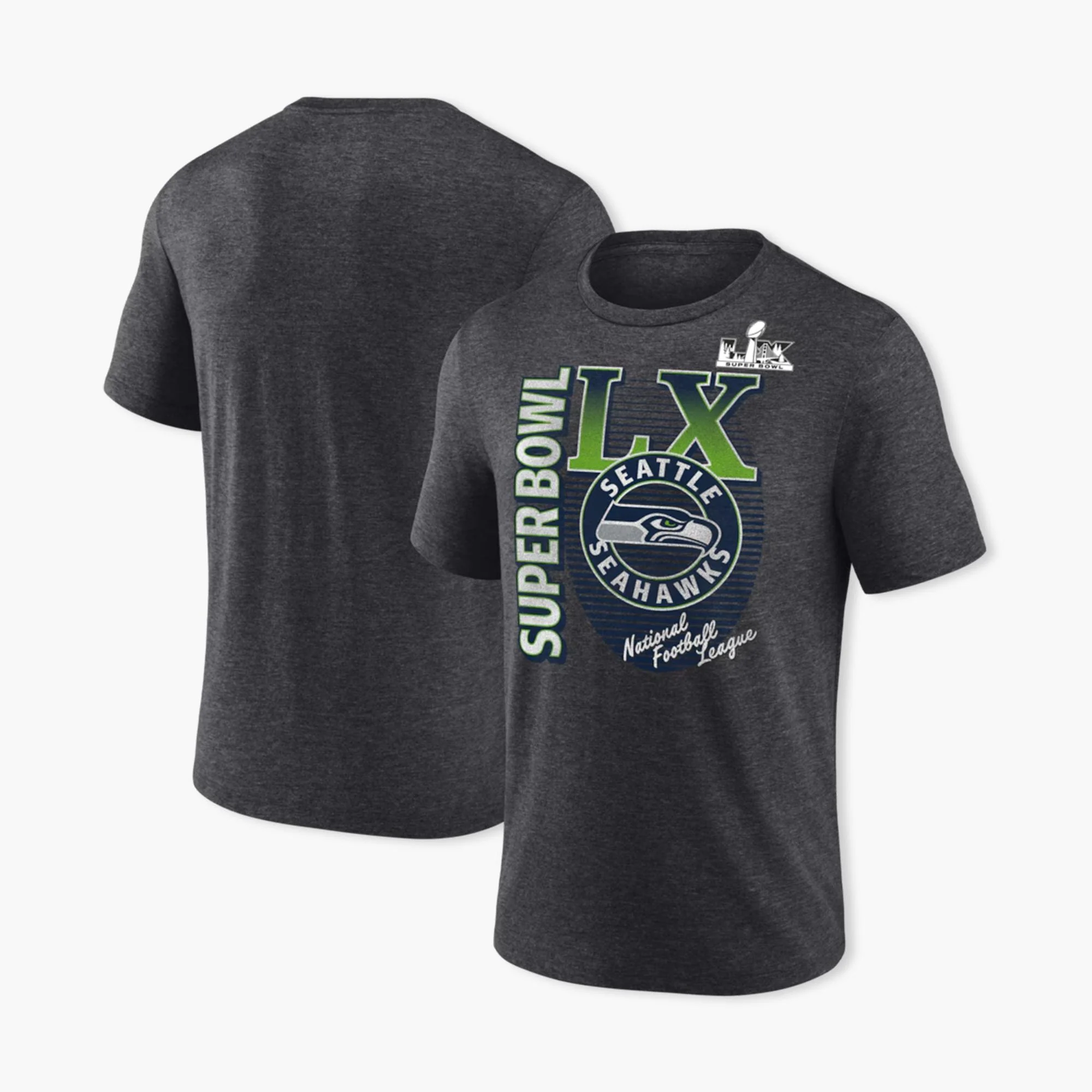 Men's Charcoal Seattle Seahawks Super Bowl LX Retro Tri-Blend T-Shirt - Image 2