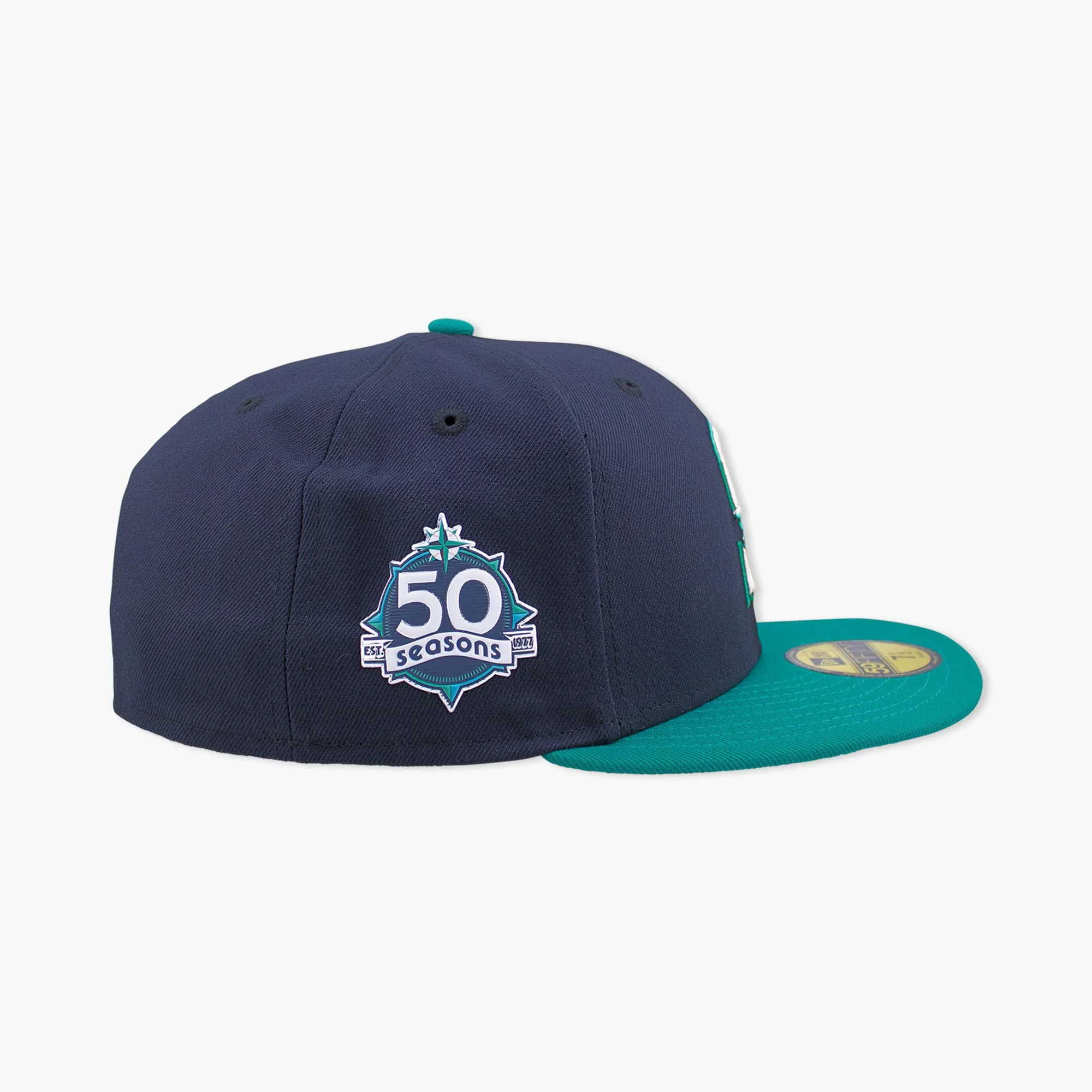 Seattle Mariners 50th Anniversary Side Patch Navy/Teal Fitted Hat - Image 3