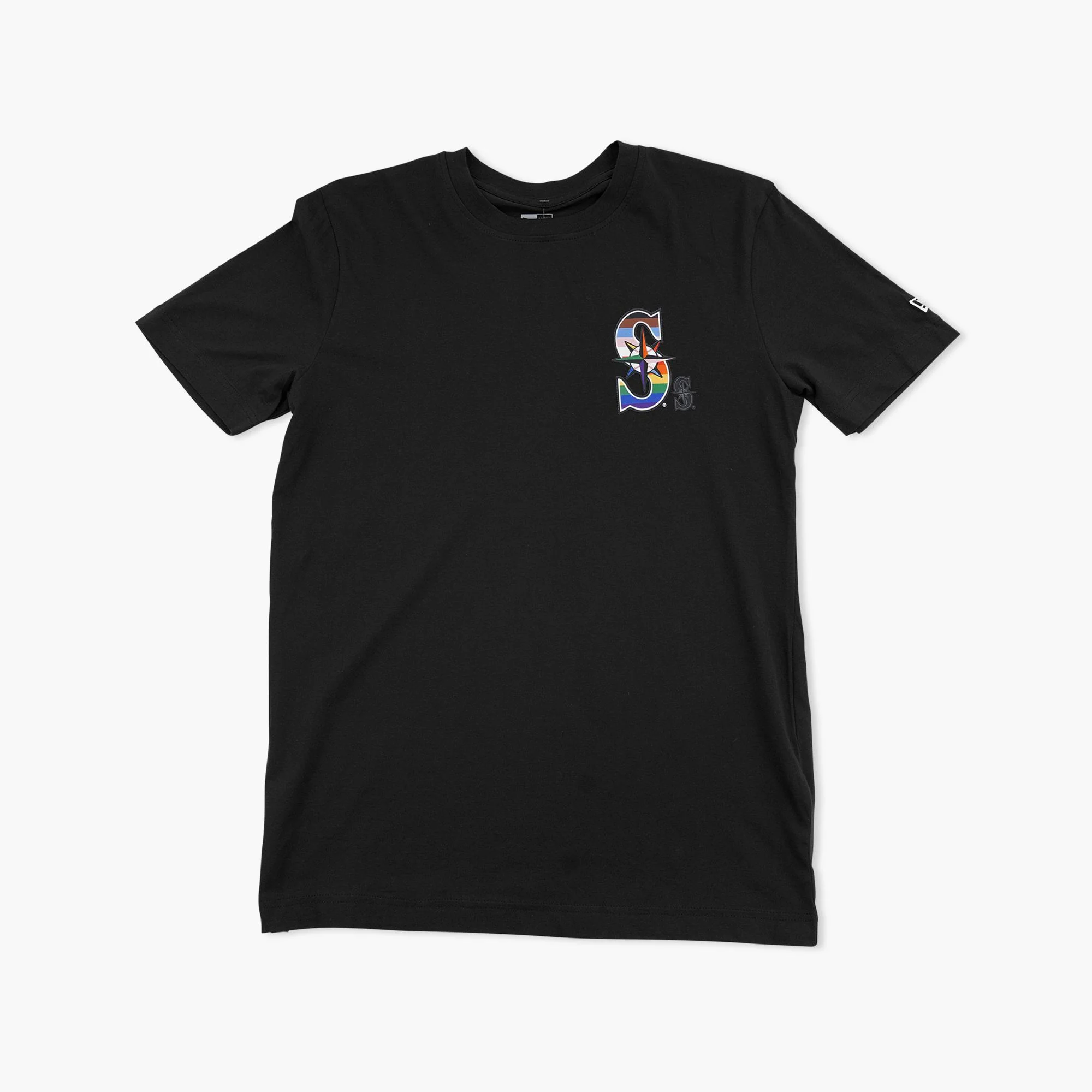 Seattle Mariners Black Rainbow Pride Compass T-Shirt - Image 2
