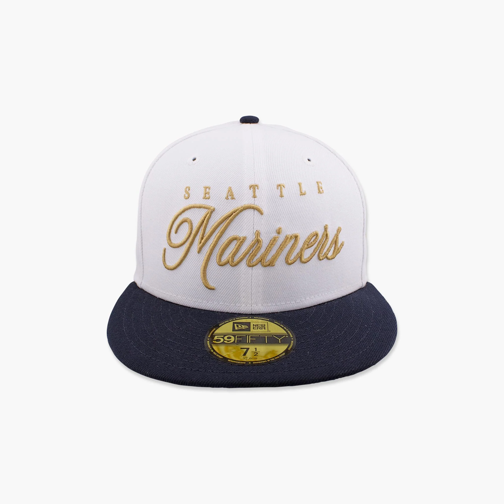 Seattle Mariners Gold Script Two-Tone Fitted Hat