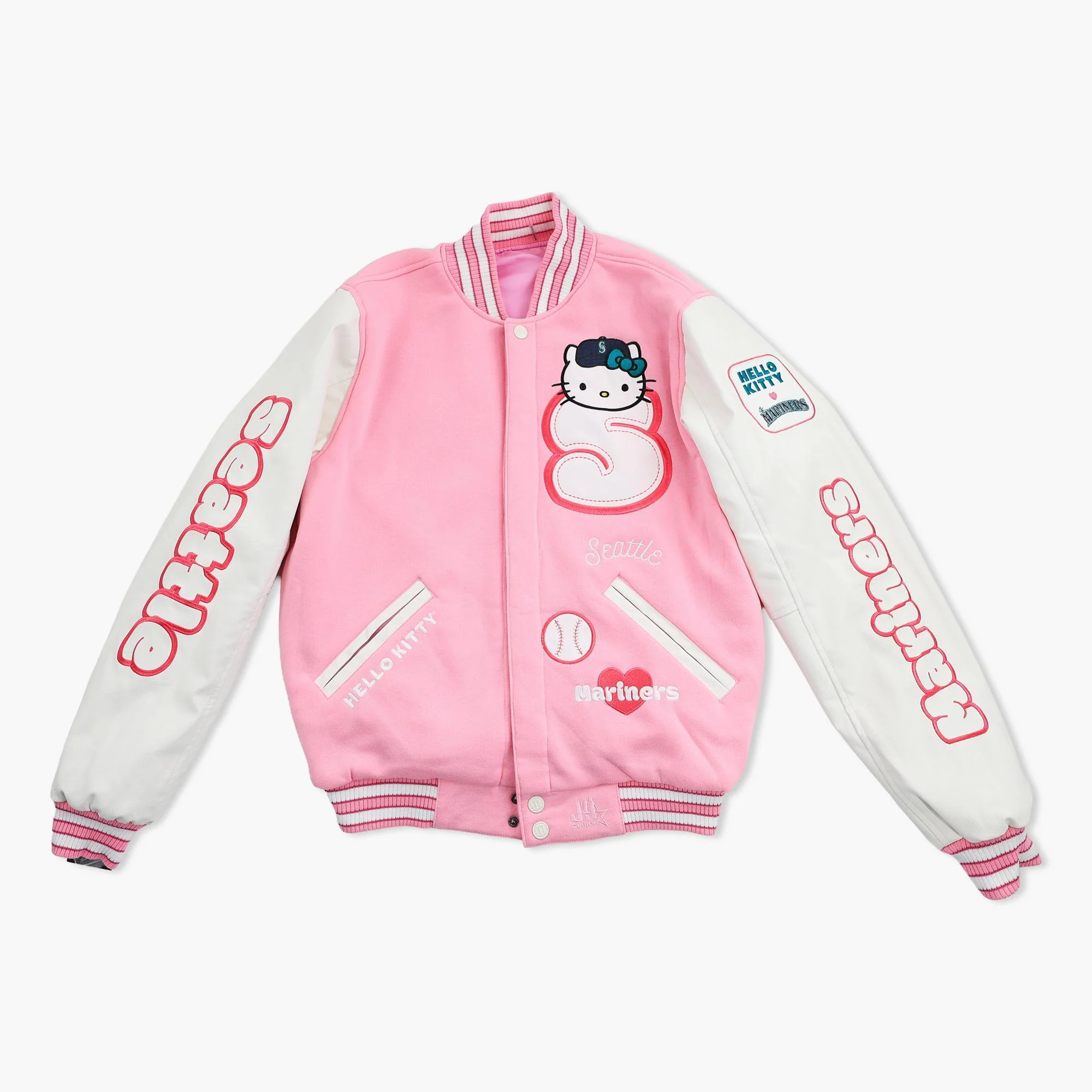 Seattle Mariners Hello Kitty Pink Varsity Jacket - Reversible - Image 2