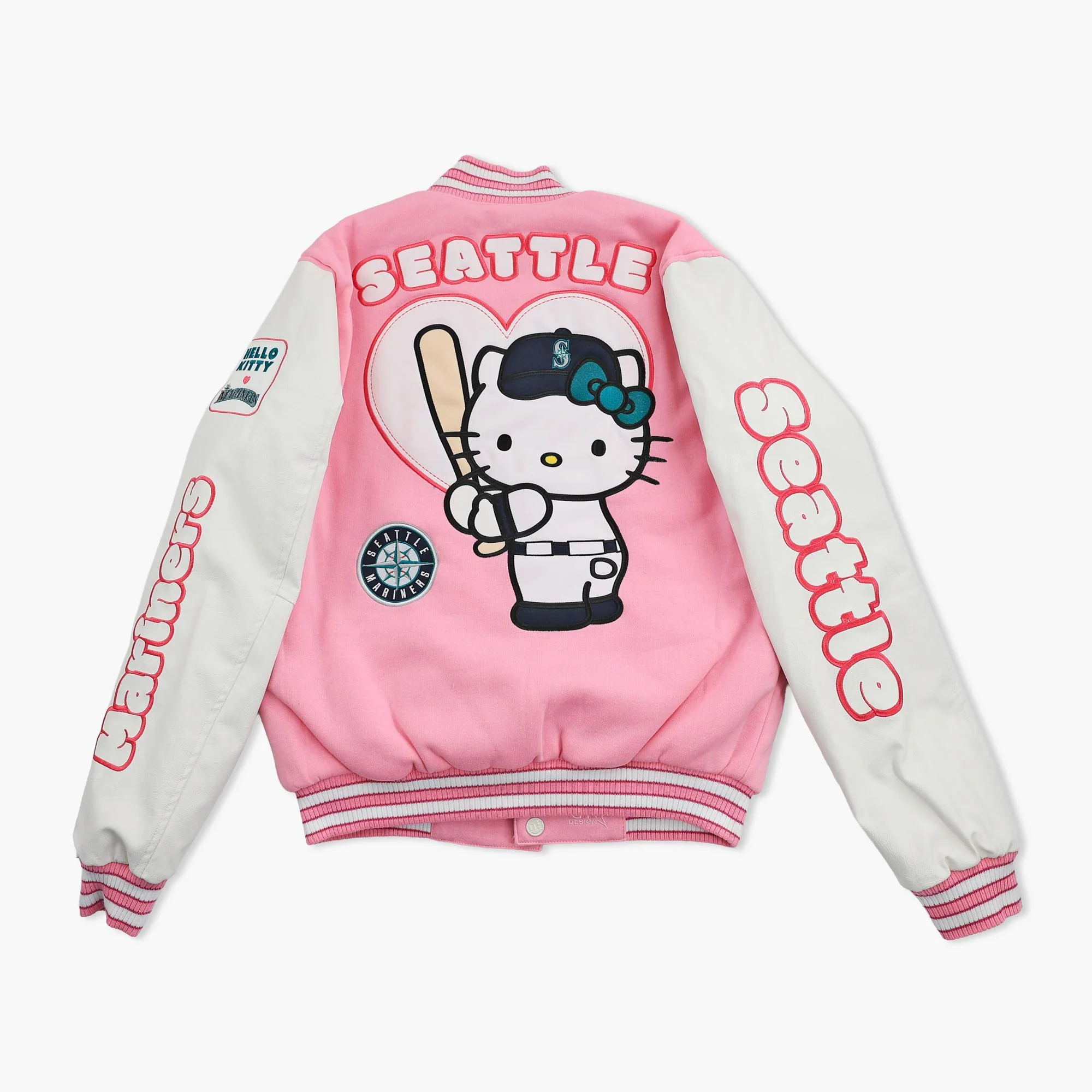 Seattle Mariners Hello Kitty Pink Varsity Jacket - Reversible - Image 5