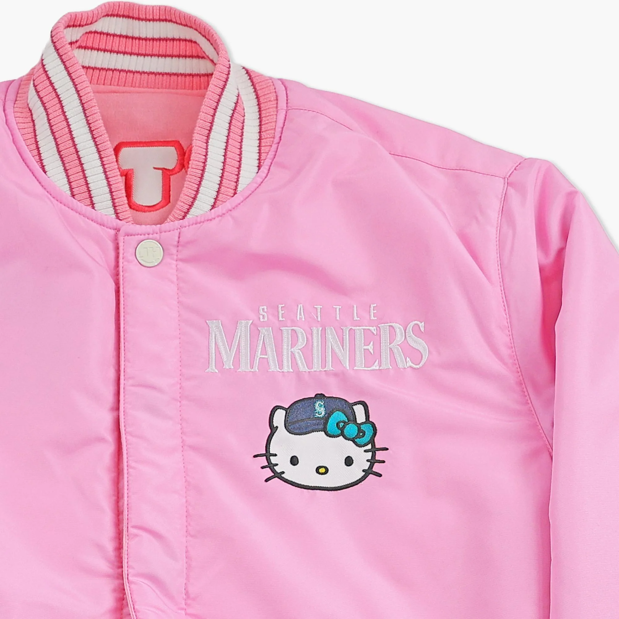 Seattle Mariners Hello Kitty Pink Varsity Jacket - Reversible - Image 7