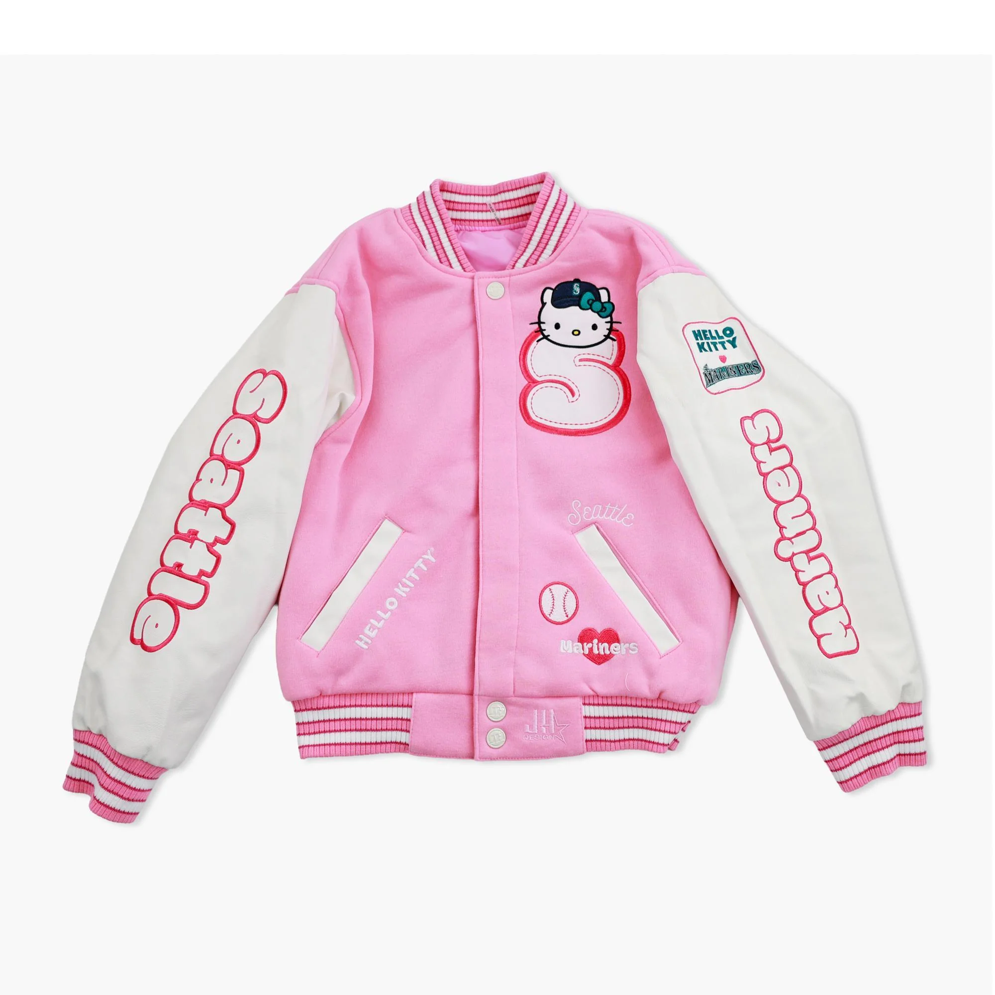 Seattle Mariners Youth Hello Kitty Pink Varsity Jacket - Reversible - Image 3