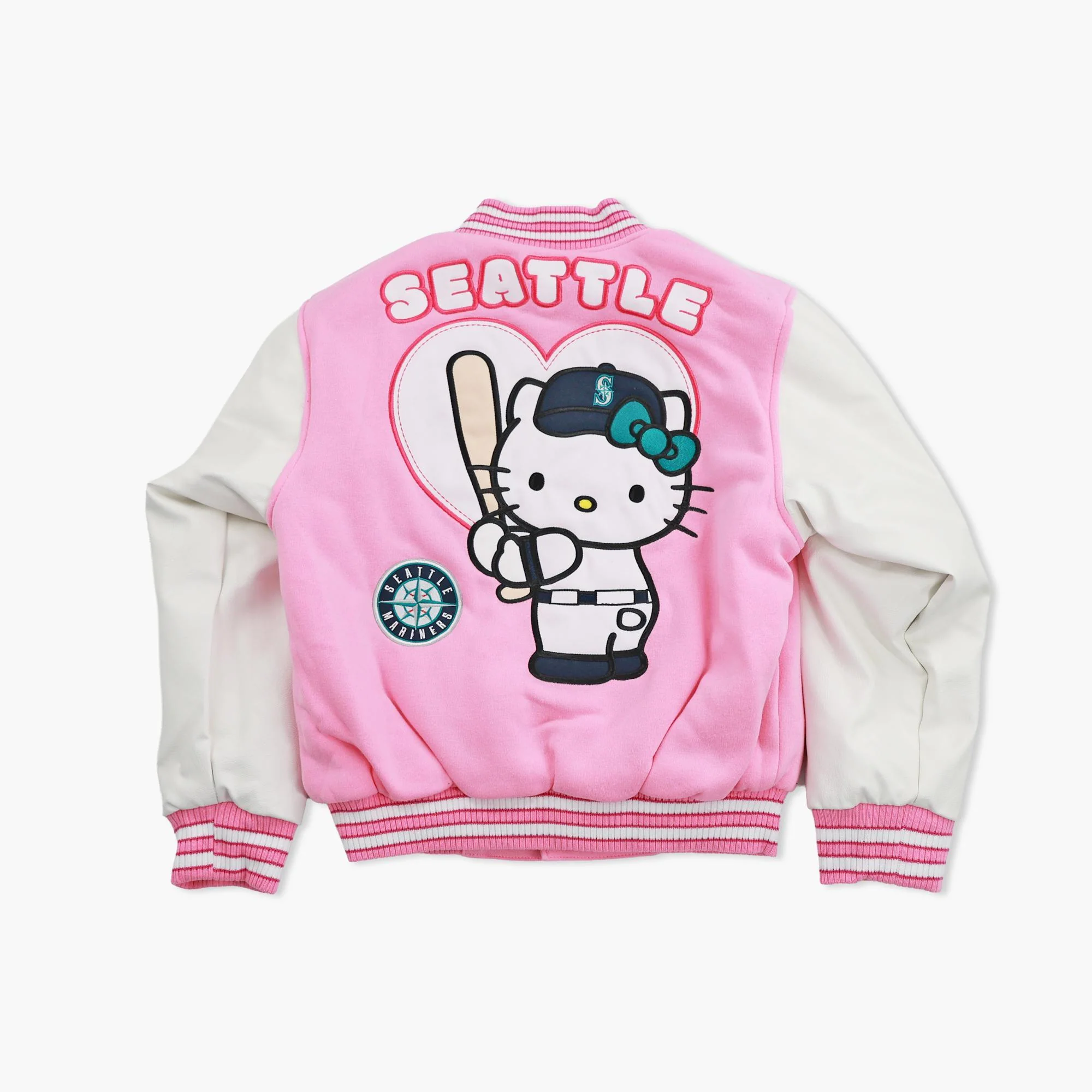 Seattle Mariners Youth Hello Kitty Pink Varsity Jacket - Reversible - Image 4