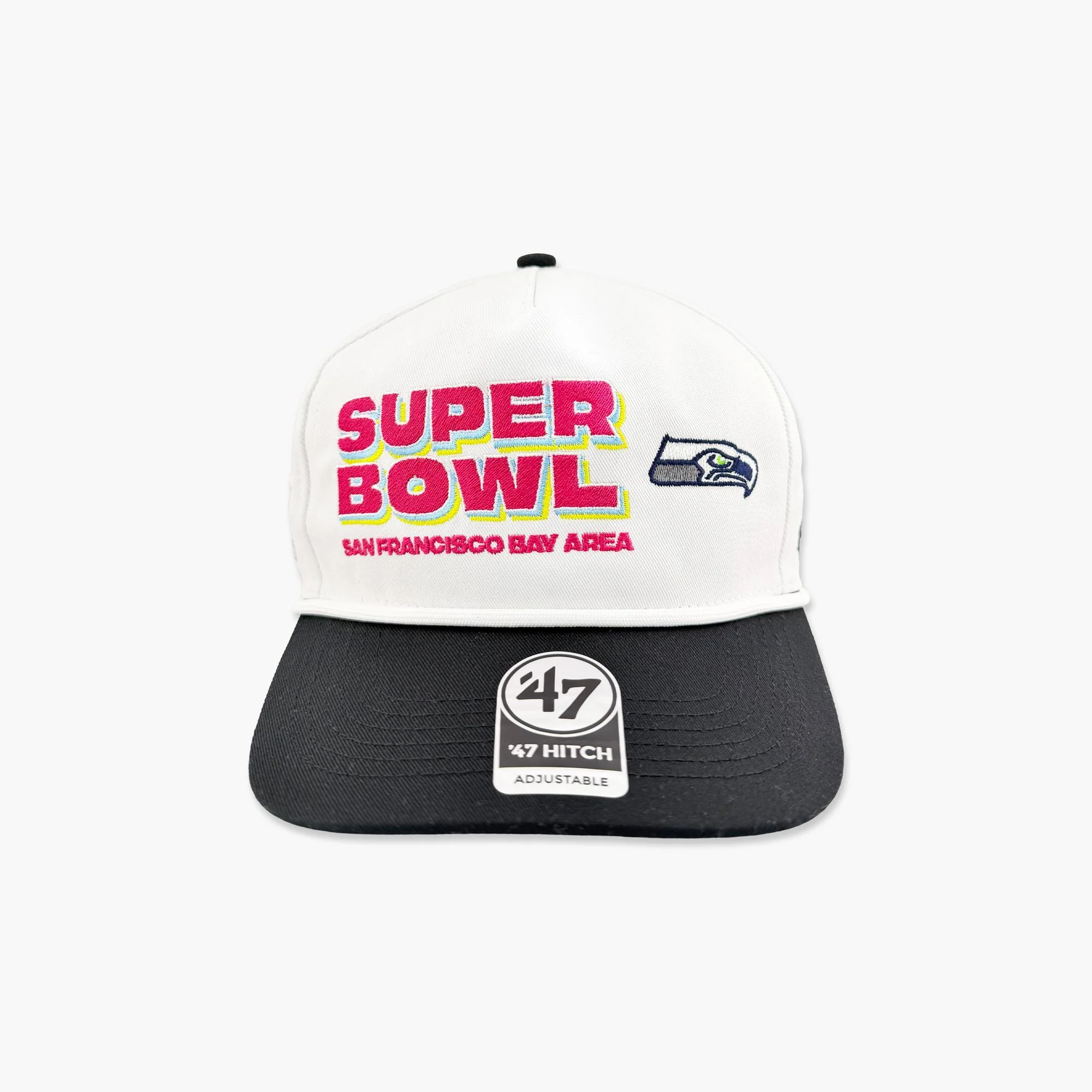 Seattle Seahawks '47 Super Bowl LX Stacked Hitch Adjustable Hat - White/Black - Image 2