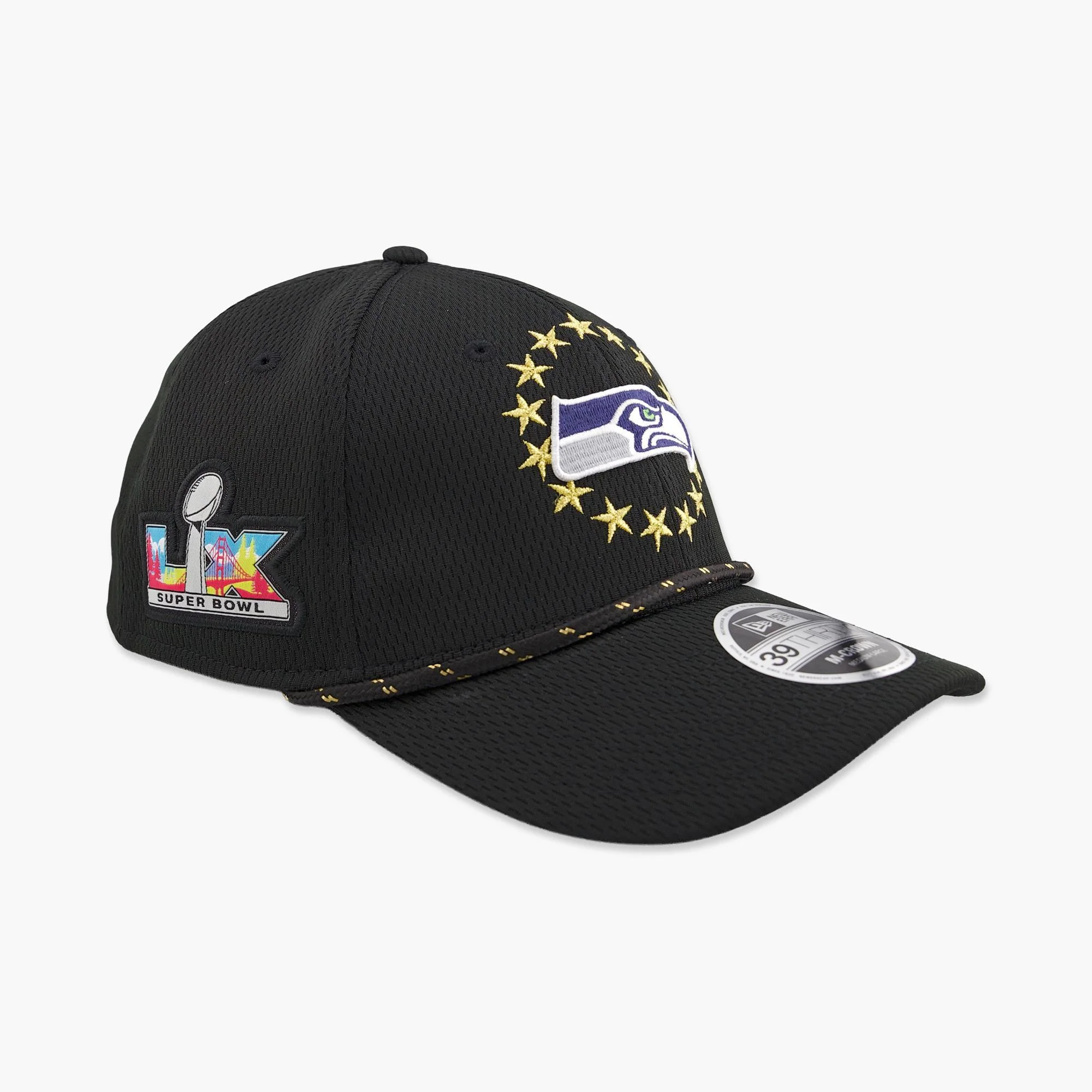 Seattle Seahawks New Era Super Bowl LX 39THIRTY M-Crown Rope FlexFit Hat - Black