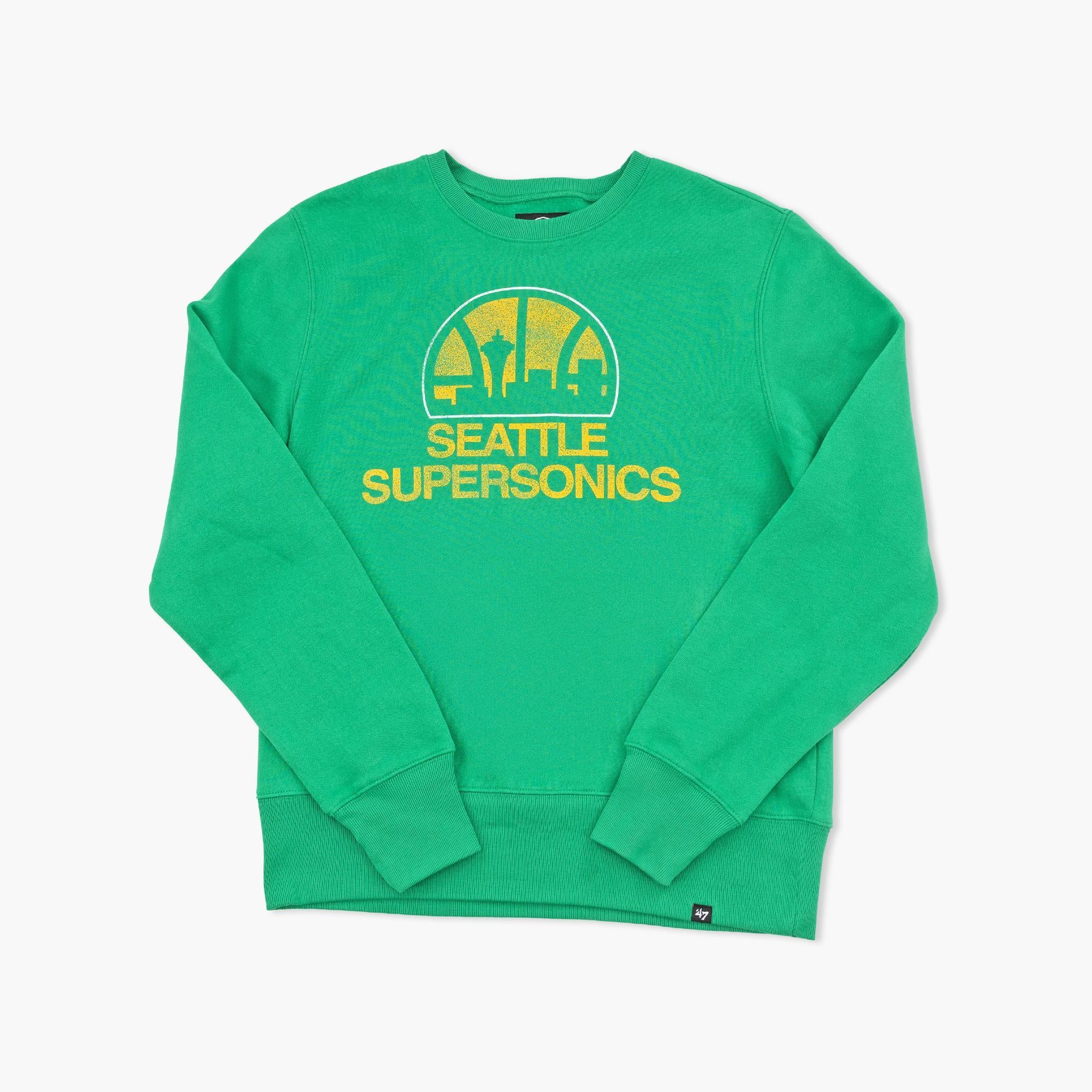 Seattle SuperSonics Kelly Green Distressed Skyline Logo Headline Crewneck