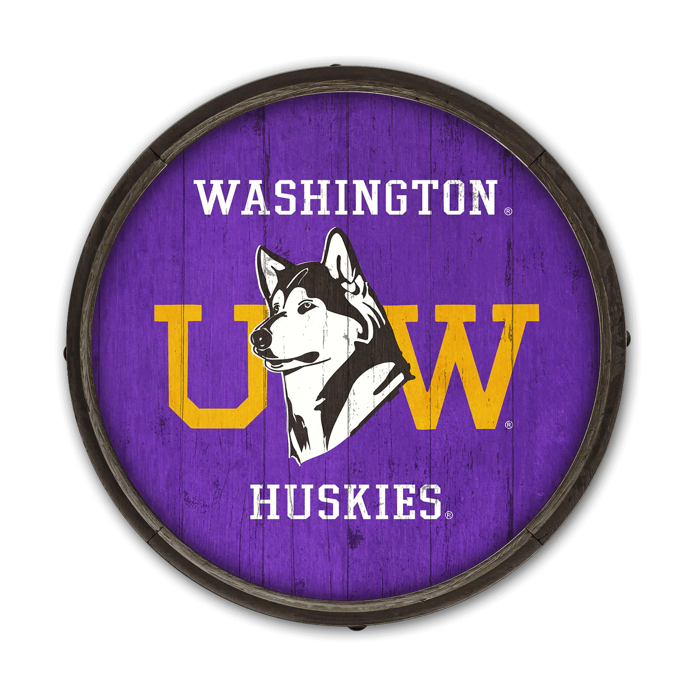 Washington Huskies: Dubs Up Purple - Barrel End Wall Art