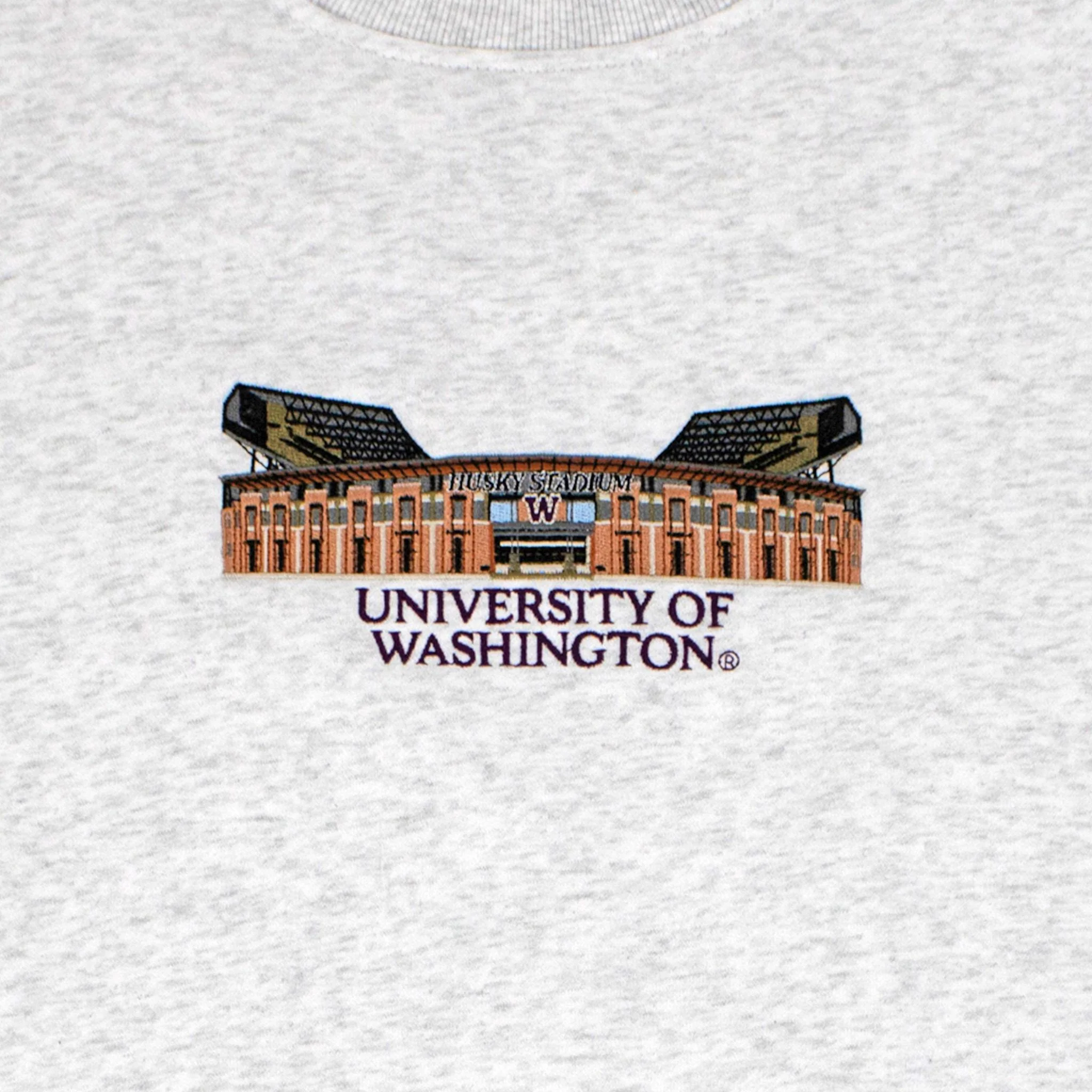 Washington Huskies Husky Stadium Ash Grey Embroidered Crewneck - Image 2
